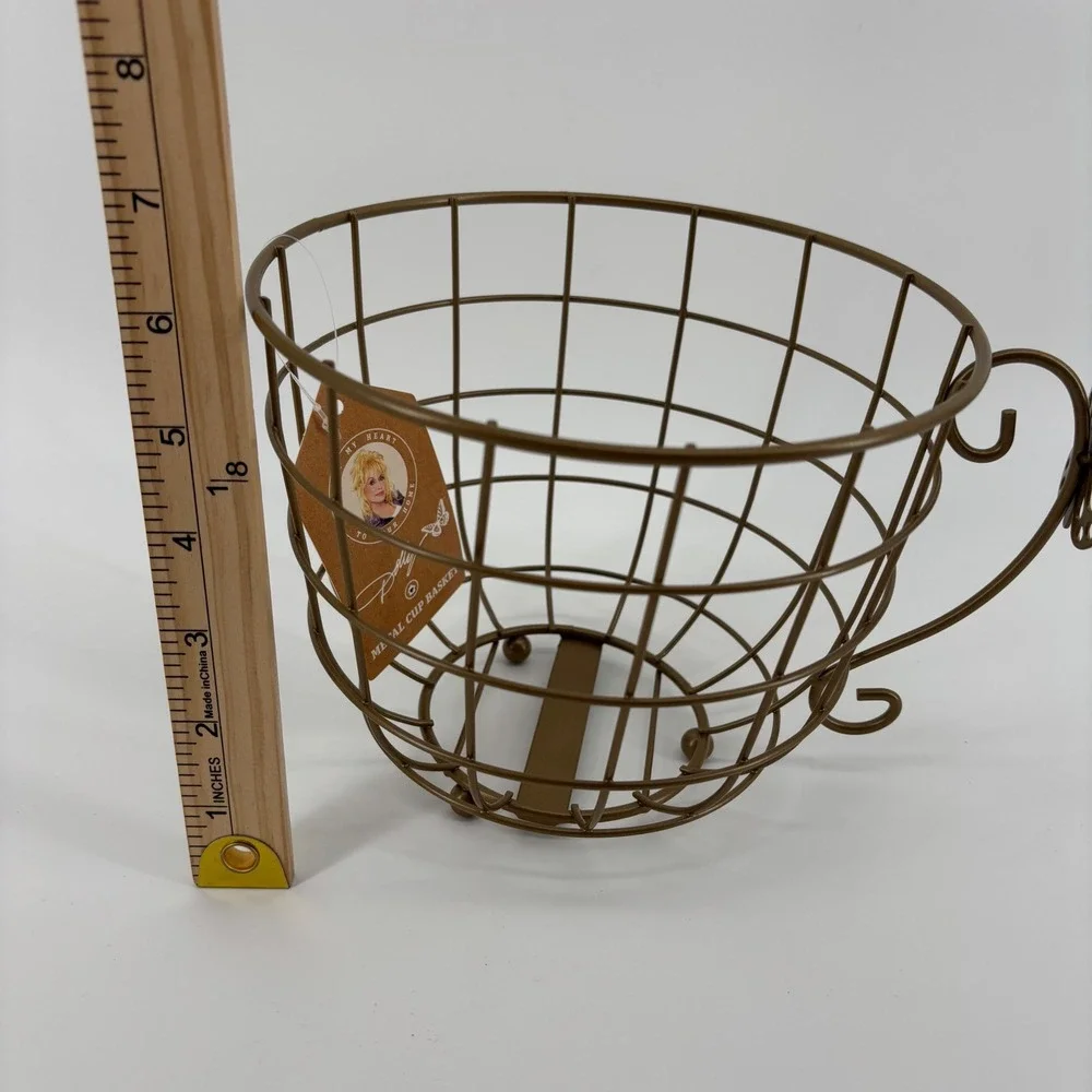Dolly Parton Metal Cup Basket‎ Bronze Butterfly Teacup Wire NEW 8.6x6.9x5.9in